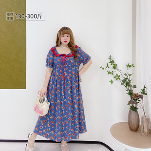 法式 復古碎花氛圍感收腰度假風長裙顯瘦連衣裙 女裝 300斤胖瑩大碼