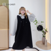慵懒风条纹连帽卫衣加绒宽松显瘦背心裙套装 300斤胖莹莹大码 女装