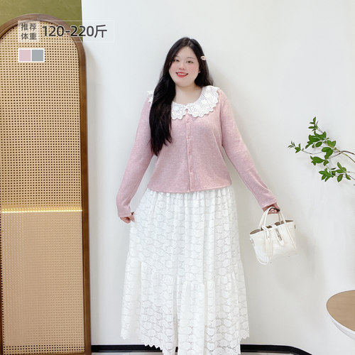 大码洋气蕾丝花边领减龄针织衫