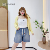 女装 简约休闲松紧腰抽绳宽松薄款 牛仔裤 300斤胖莹莹大码 加肥短裤