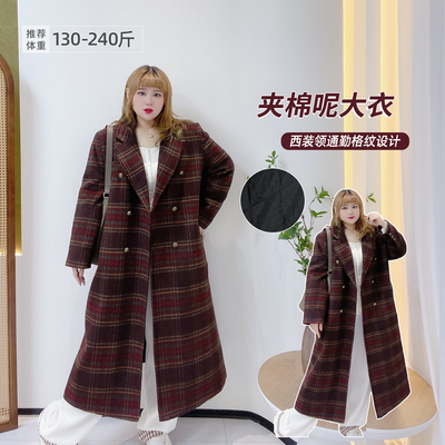 大码英伦风复古红格纹大衣