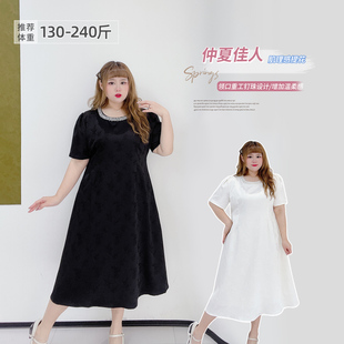 2025夏季 轻奢重工钉珠提花小香气质甜美显瘦连衣裙 胖莹莹大码 女装