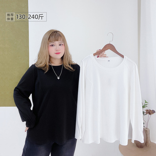 纯色宽松打底衫 韩系简约秋冬基础款 内搭T恤上衣 女装 胖莹莹大码