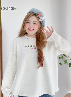 2025秋款胖莹莹大码女装少女感减龄ins韩版刺绣彩点慵懒风长袖T恤