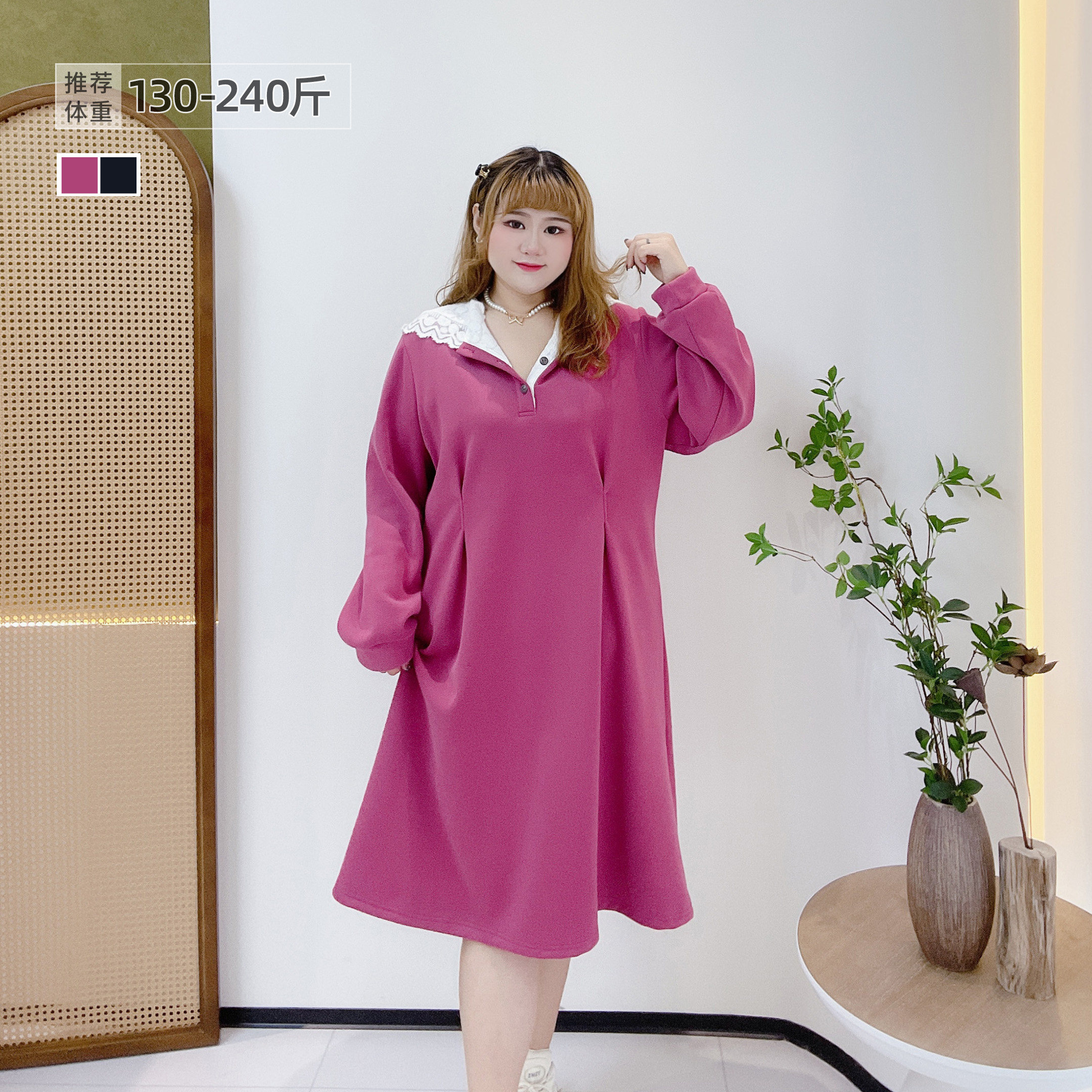 胖莹莹大码女装240斤胖m加绒蕾丝撞色减龄学院风收腰卫衣裙连衣裙,女装/女士精品,大码连衣裙,淘宝优惠券,粉丝福利购,淘宝优惠卷