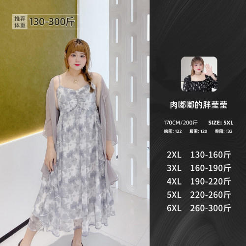 300斤温柔甜美风印花大码女装