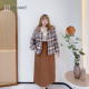 小香格子夹棉加厚显瘦外套半身裙文艺风套装 300斤胖莹莹大码 女装