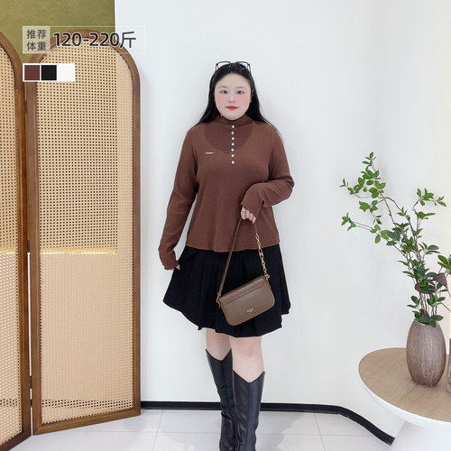 内搭胖mm波边半高领显瘦大码女装