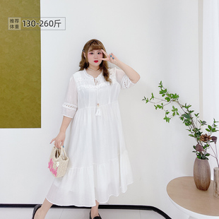 女装 胖莹莹大码 度假风波西米亚风清新甜美显瘦仙女长裙垂感连衣裙