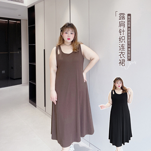 260斤胖mm露肩胖瑩大碼 顯瘦百搭遮肉內搭背心打底裙連衣裙 女裝