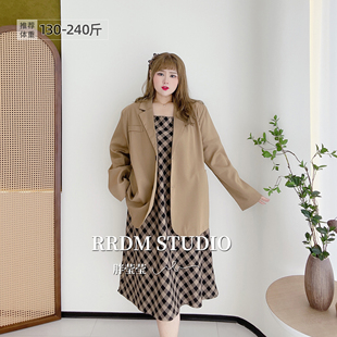 外套2025秋炸街显瘦格子吊带裙西服套装 高级感西装 女装 胖莹莹大码