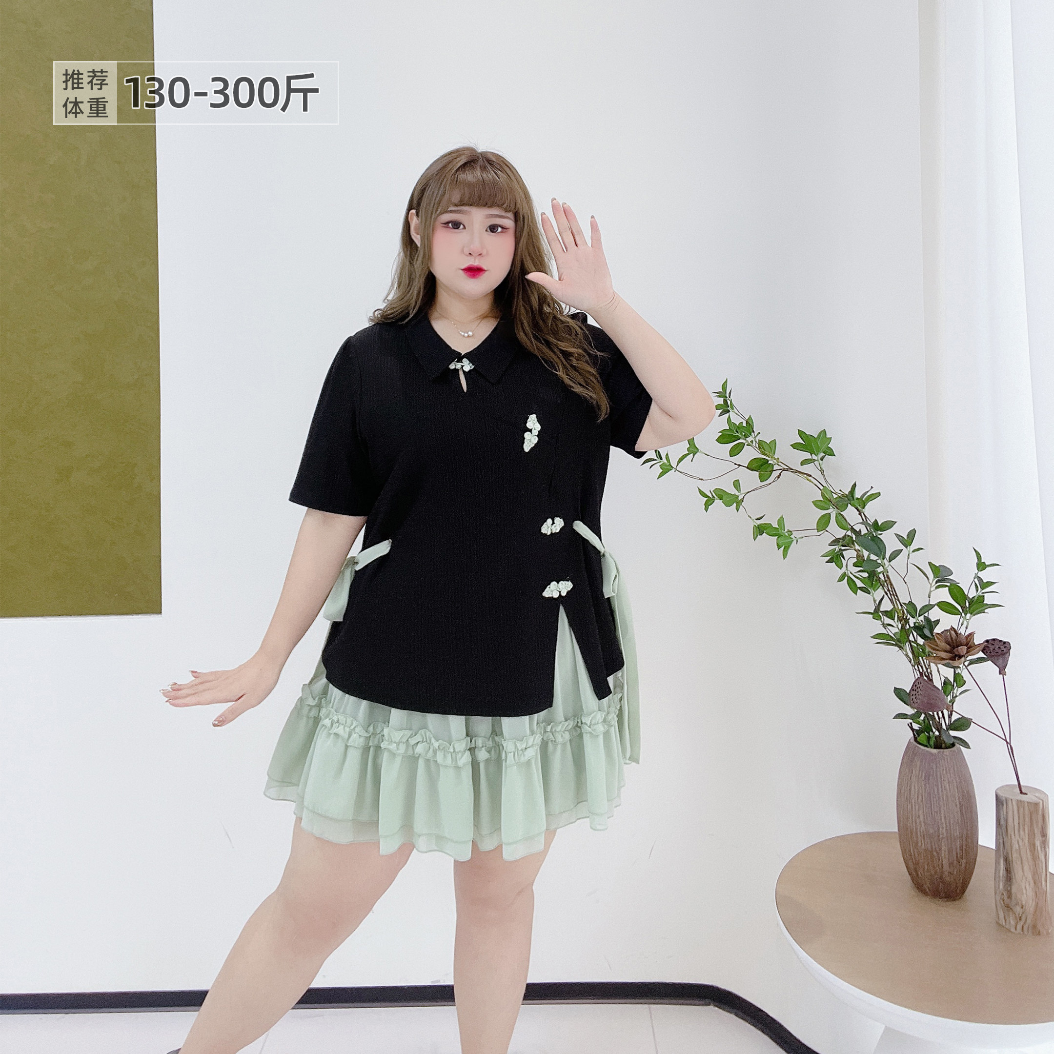 300斤胖莹大码女装新中式复古设计感小个子短裙少女感蓬蓬裙套装,女装/女士精品,大码套装,淘宝优惠券,粉丝福利购,淘宝优惠卷