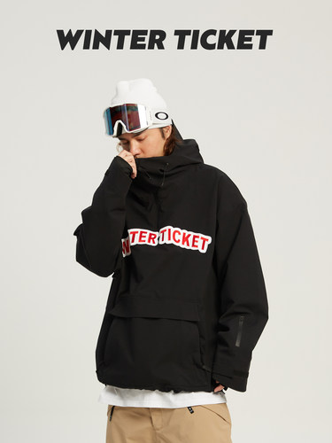 WinterTicket刺绣套头连帽2L防泼水双单板自由式滑雪服