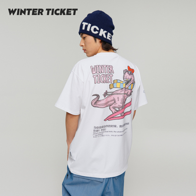 WINTERTICKET 2627新品自由式宽大嘻哈男女T恤圆领恐龙印花短袖