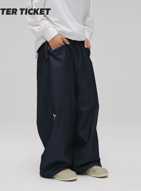 WINTER TICKET新款仿牛仔宽大嘻哈Oversize单双板自由式滑雪裤子