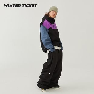 WinterTicket双单板自由式OVERSIZE紫黑蓝3L套头雪服夹克城市公子