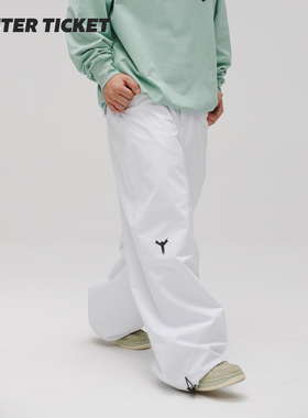 WINTER TICKET经典白色宽大嘻哈Oversize单双板自由式滑雪裤子