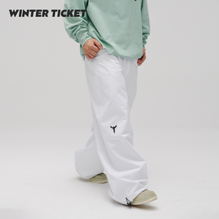 WINTER TICKET经典白色宽大嘻哈Oversize单双板自由式滑雪裤子