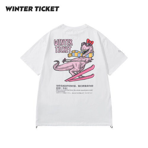 WINTERTICKET 2627新品自由式宽大嘻哈男女T恤圆领恐龙印花短袖