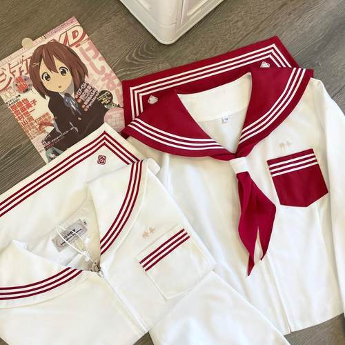 春日部【顺圣高校】原创赤三本双刺绣水手服上衣jk制服校供感红色