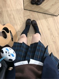 银镰仓 春日部 原创蓝黑色格裙半身裙百褶jk制服校供感正统女
