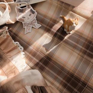 原创黄棕色格裙jk制服少女 现货虎斑猫联名合作款 春日部 三花猫