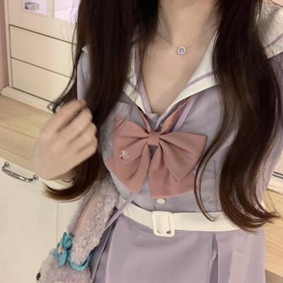 春日部【瑰藤女子】异形襟紫色盛夏服连衣裙jk制服水手少女泡泡袖