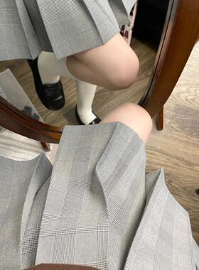 春日部 灰色格纹jk制服格裙小格子校供感半身裙箱褶长裙女学院风