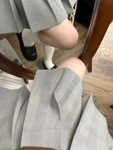 春日部 灰色格纹jk制服格裙小格子校供感半身裙箱褶长裙女学院风