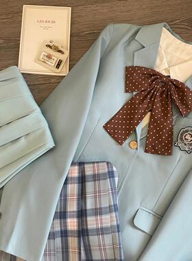 春日部【薄巧高校】绿色西服徽章jk制服长袖套装女校供感春秋