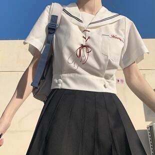 春日部 白色绑带刺绣收腰水手服女jk制服校供感学院风 幸结女子