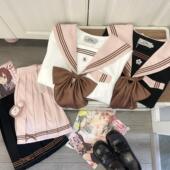 春日部 原创粉棕色刺绣水手服收腰学院风上衣jk制服秋 樱奈可可