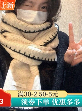 针织围巾女冬季2025新款毛线围巾加厚学生情侣冬天百搭围脖韩版潮