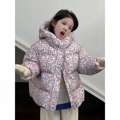 女童碎花洋气时尚休闲连帽羽绒服