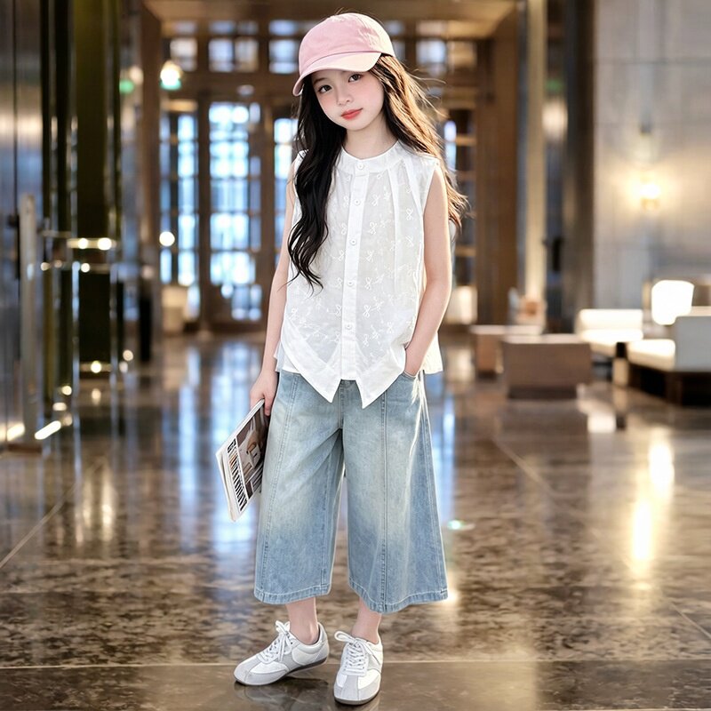 女童套装2026夏新款儿童网红洋气衬衫七分裤两件套小女孩时髦衣服