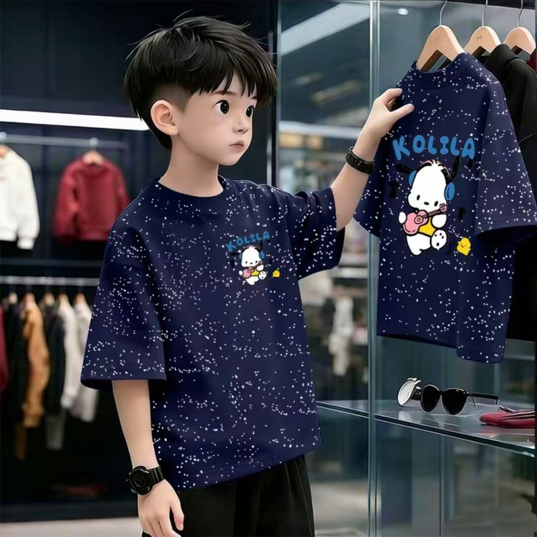 男童短袖T恤纯棉2026儿童夏装宝宝5卡通8印花9满天星轧染半袖上衣