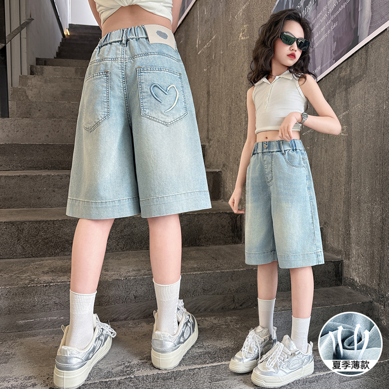 女童牛仔中裤2025新款