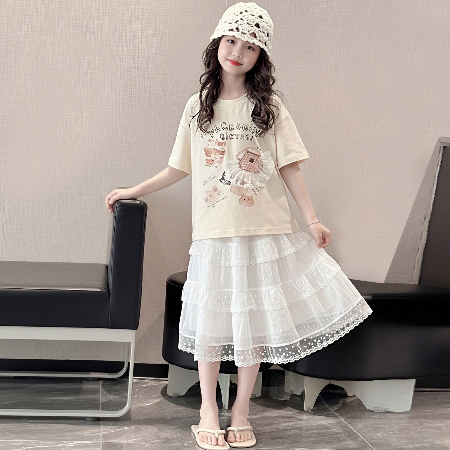 女童短袖T恤半袖宽松2026新款夏季儿童女孩6-18岁洋气95%纯棉上衣