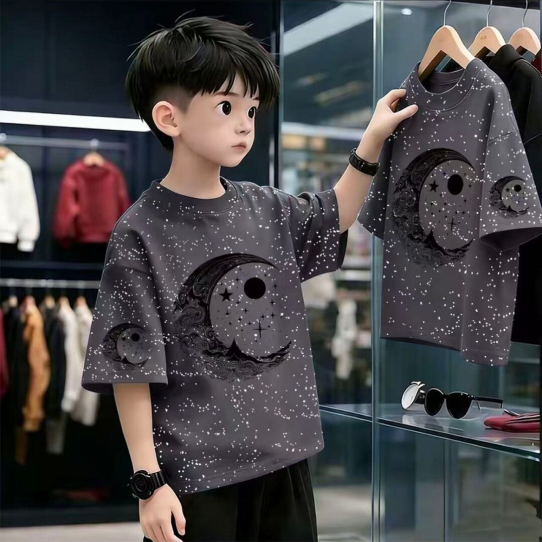 男童满天星纯棉短袖T恤2026新款夏韩版打底中大童潮流百搭卡通T恤