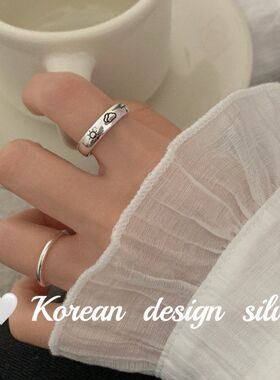 纯银戒指风小众光面银饰品涂鸦