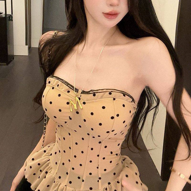 胸一字搭显瘦性感文胸肩裹波点无肩带抹胸上衣胸垫荷叶边内女带,女装/女士精品,抹胸,淘宝优惠券,粉丝福利购,淘宝优惠卷