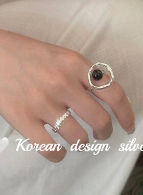 叠纯银风ins百搭简约戒指韩版925
