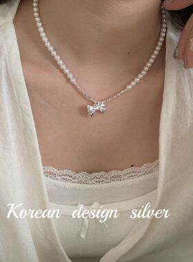 锁骨纯银几两碎银蝴蝶结S925韩国