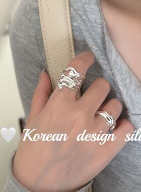 小众多层纯银戒指重工韩国潮酷