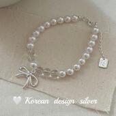 透明蝴蝶结Ins戴韩版 简约设计925风手链 叠银饰品纯银女款