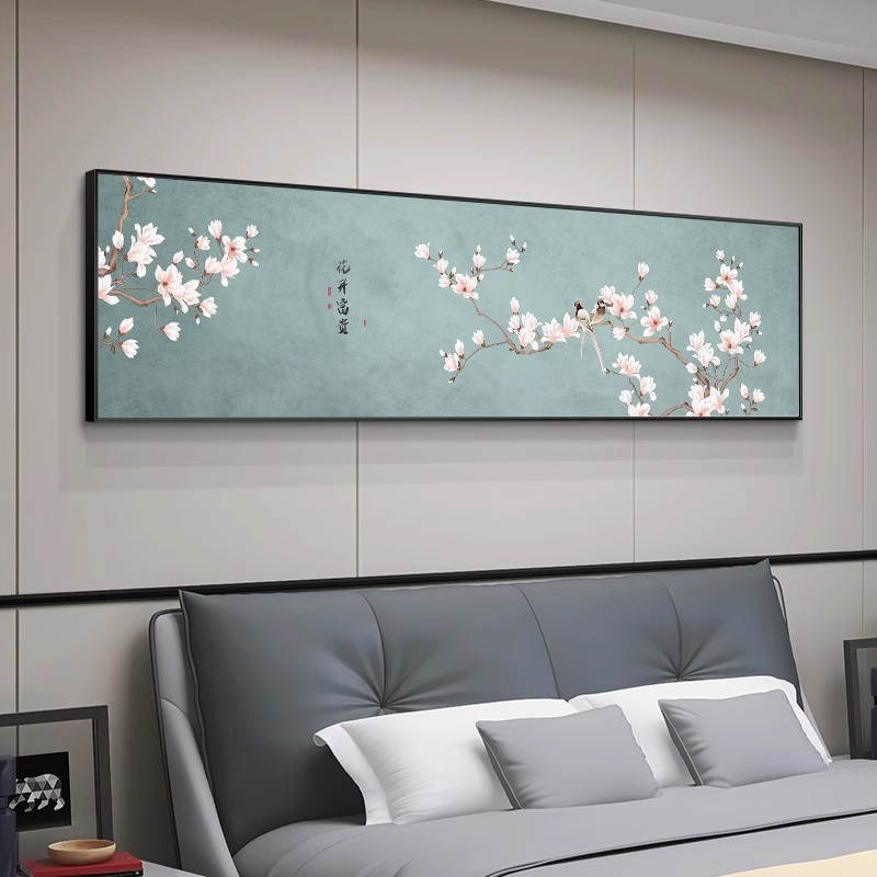 新中式卧室装饰画床头画客厅现代简约墙画沙发背景墙挂画晶瓷壁画图片