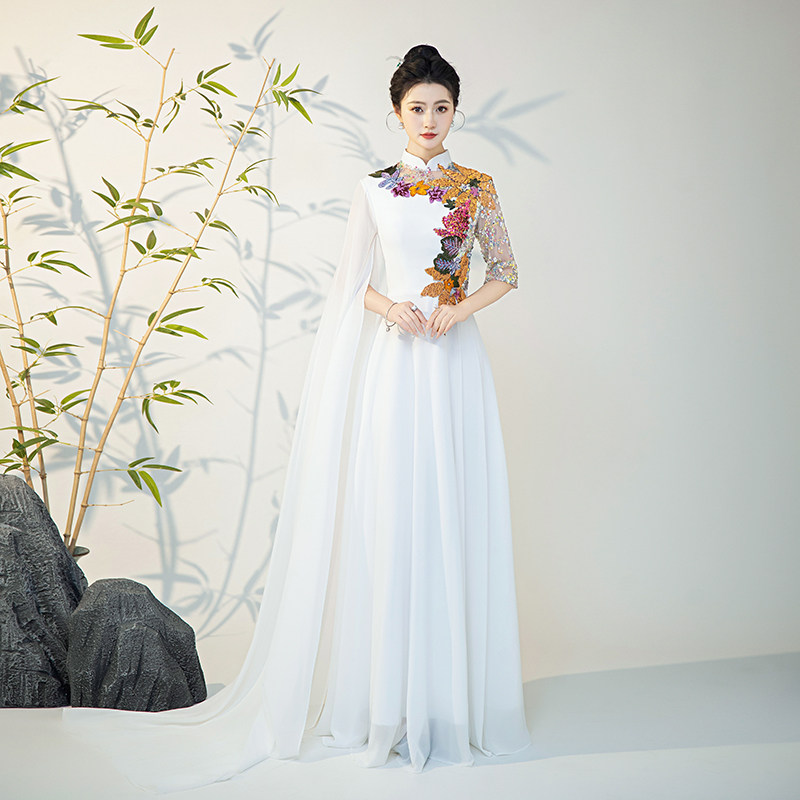 诗贝茉2025新款大合唱团演出服红歌中国风朗诵服装独唱晚礼服雪纺