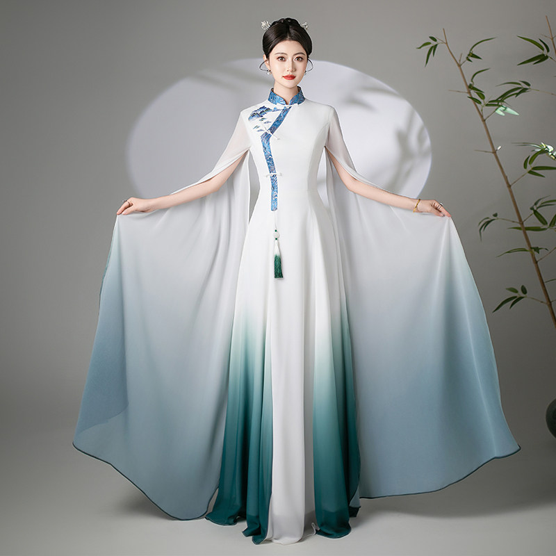 诗贝茉2025新款旗袍新中式国风气质优雅演出服复古修身走秀白色