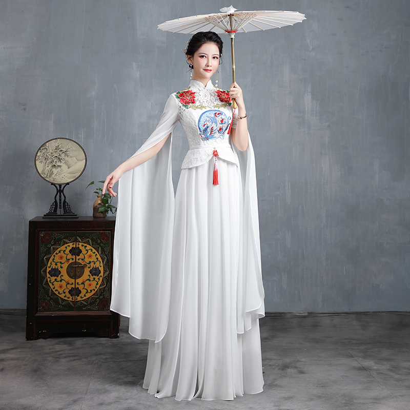 旗袍走秀演出服装团队舞台长款高端大码2024新款中国风晚礼服裙女
