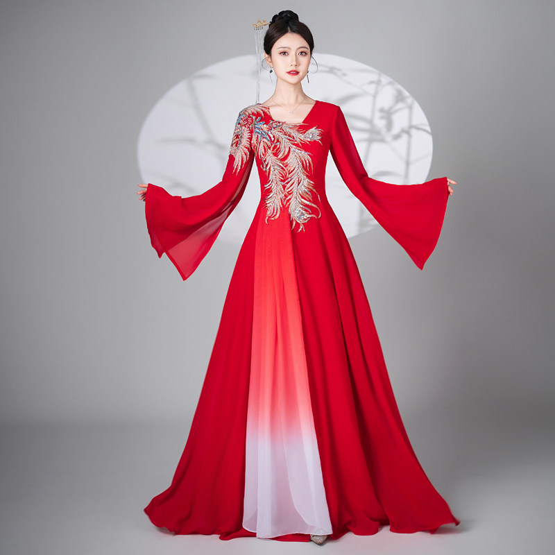 诗贝茉2025新款大合唱团演出服女长裙中国风民乐古筝二胡演奏服装